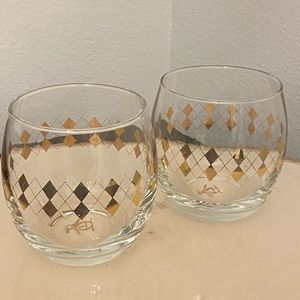 ROCKS By Original Penguin 10 oz Whiskey Drinking Glasses Argyle Design Set of 2